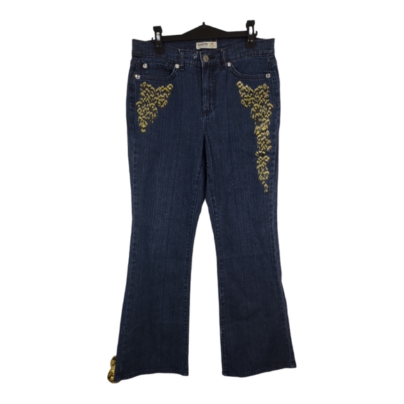 Jeanstar womens Dark Blue Denim Jeans Size 8P Embellished Painted Leopard - Picture 2 of 11